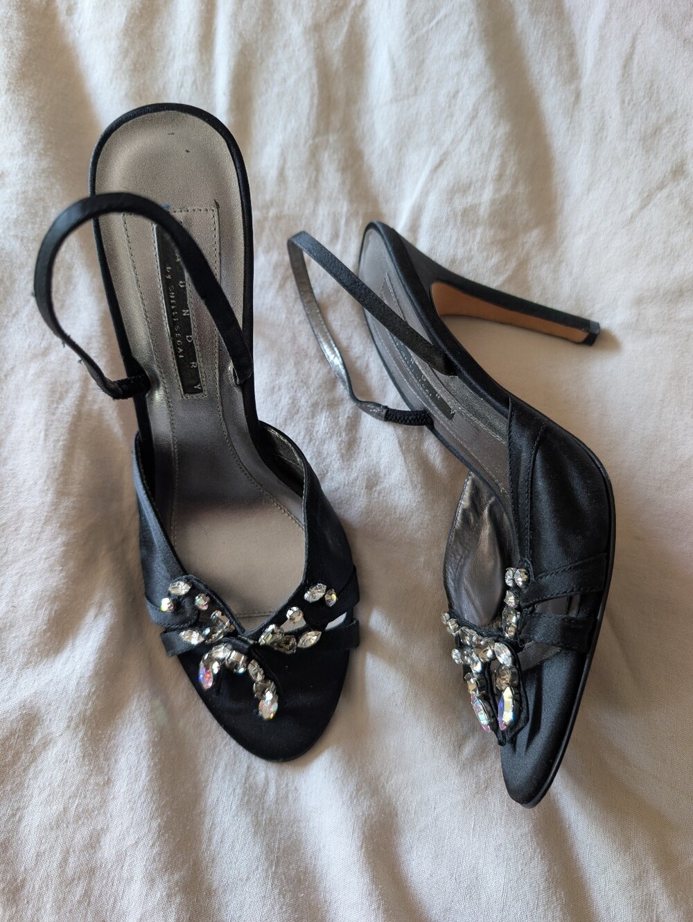 Laundry By Shelli Segal Embellished Stilleto- Style Heels Black Crystals 7.5